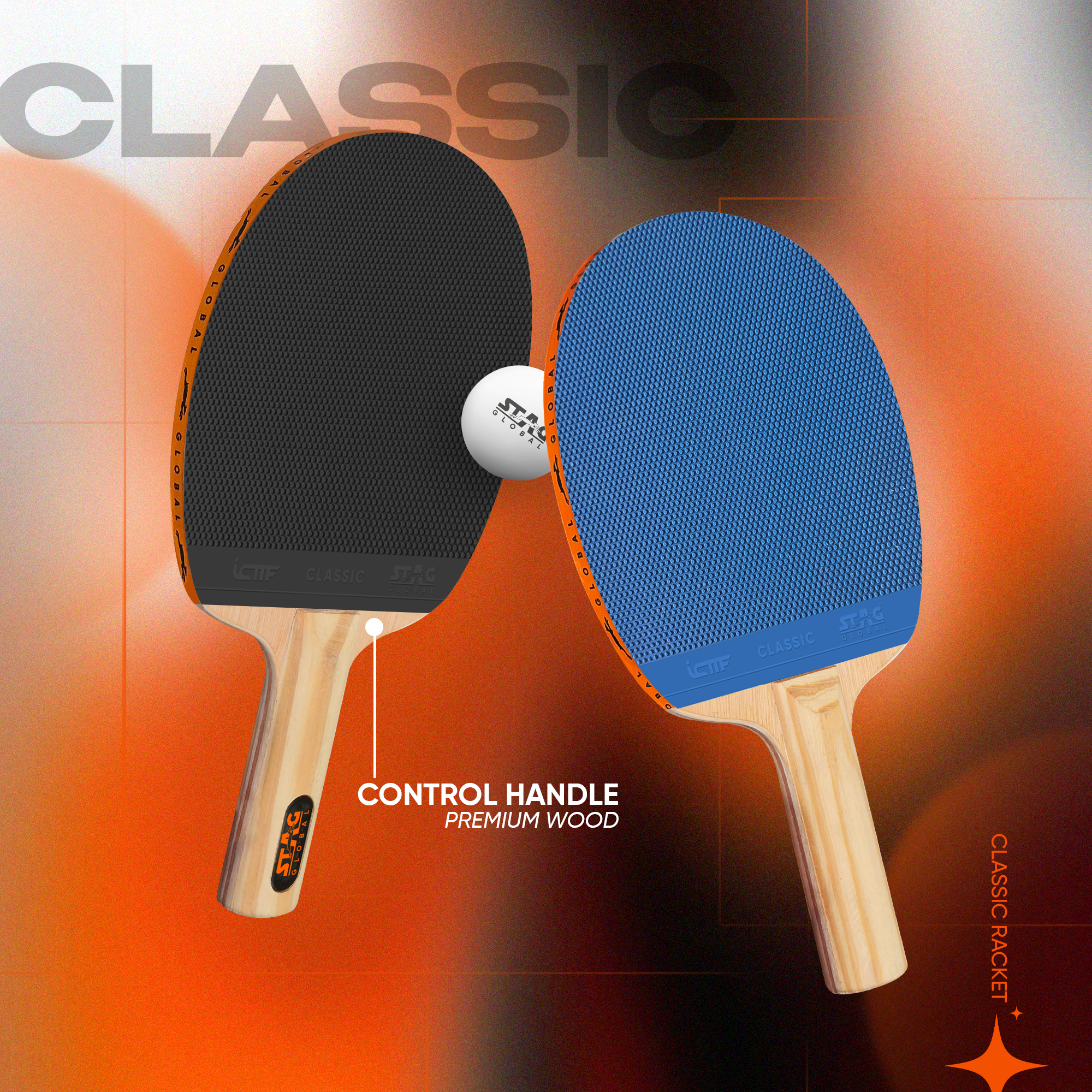 Stag Global ICTTF HardBat Oval Shape Racket – Black & Blue