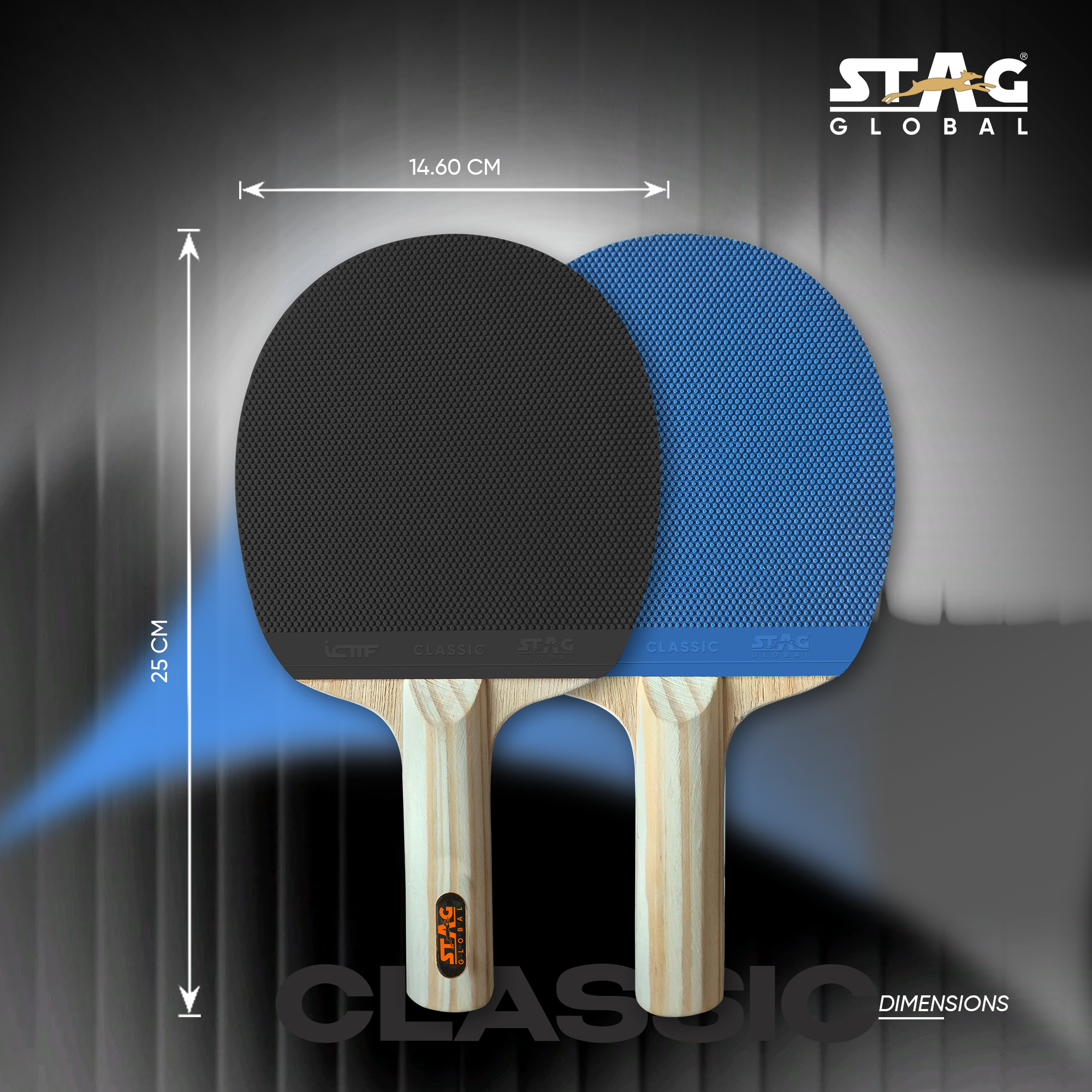 Stag Global ICTTF HardBat Oval Shape Racket – Black & Blue