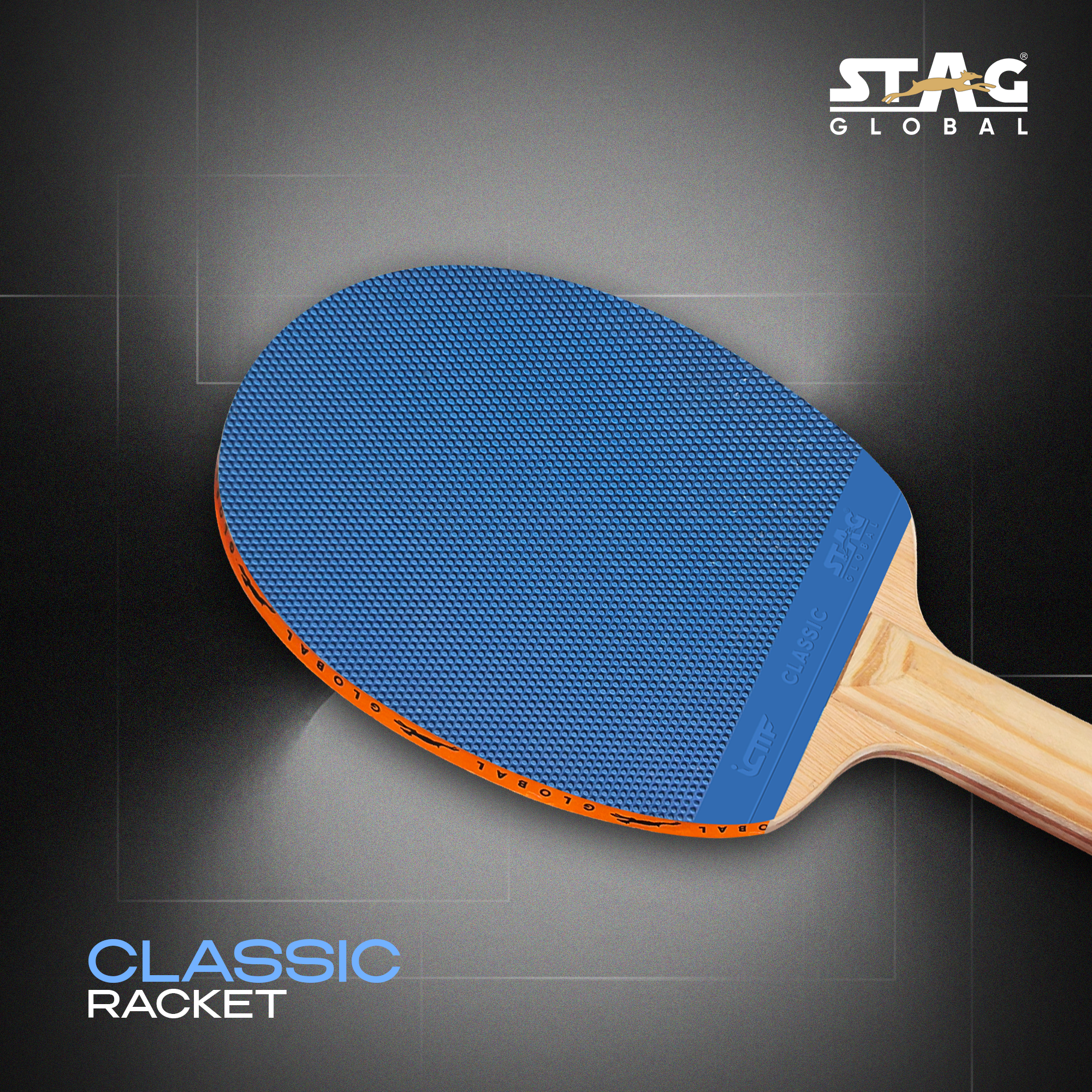 Stag Global ICTTF HardBat Oval Shape Racket – Black & Blue